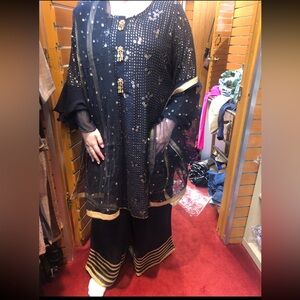 Elegant beaded three-piece Sharara outfit